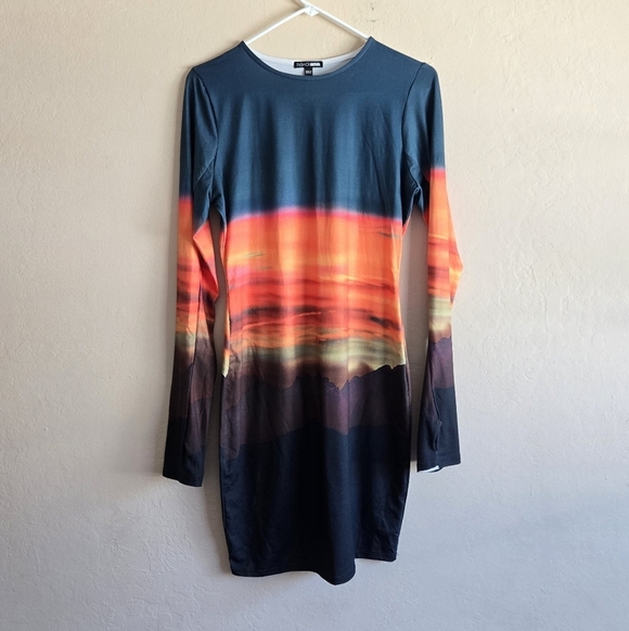 Fashion Nova Desert Sunset Mini Bodycon Longsleeve Dress - Multi Color - Picture 4 of 11